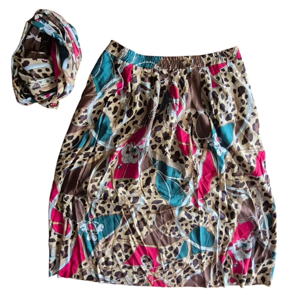 Vintage Leopard Print Multicolor Skirt With Pockets Large Leslie Fay